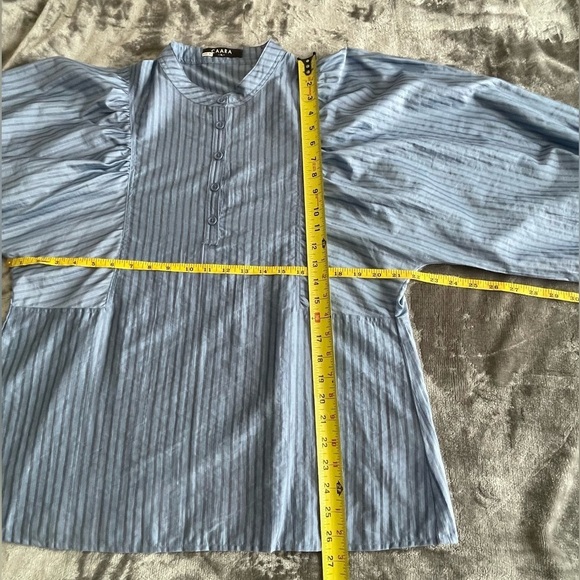 CAARA Anthropologie Maglie Blouse Top XL Blue Puff Sleeves 1/4 Buttons - Picture 8 of 14